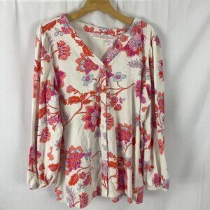 Belle By Kim Gravel Floral Print Long sleeve Blouse Women 1X.